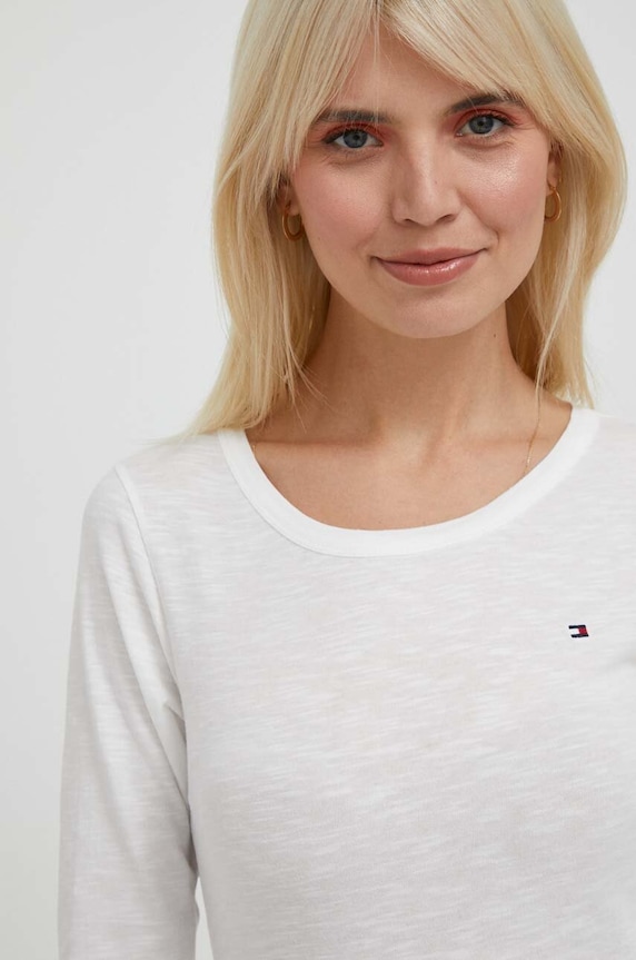 Bavlnené tričko s dlhým rukávom Tommy Hilfiger béžová WW0WW37861
