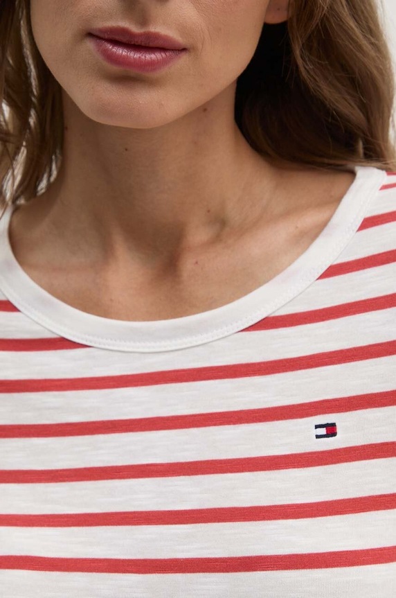 Bavlnené tričko s dlhým rukávom Tommy Hilfiger WW0WW37861 červená