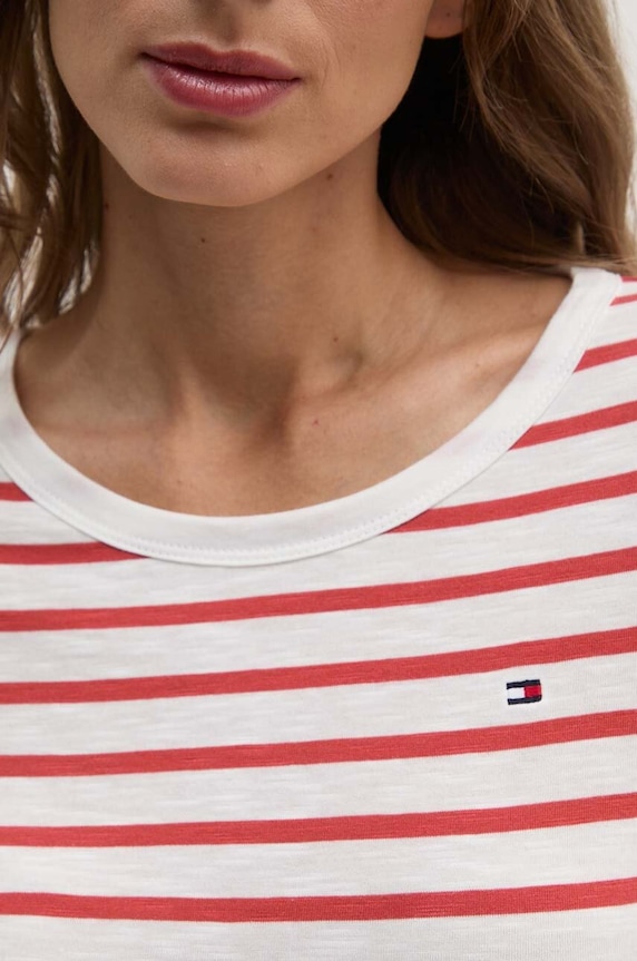 Bavlnené tričko s dlhým rukávom Tommy Hilfiger WW0WW37861 červená