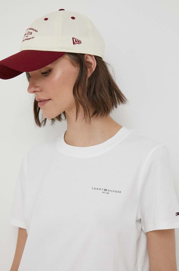 Tričko Tommy Hilfiger potlač béžová WW0WW37877
