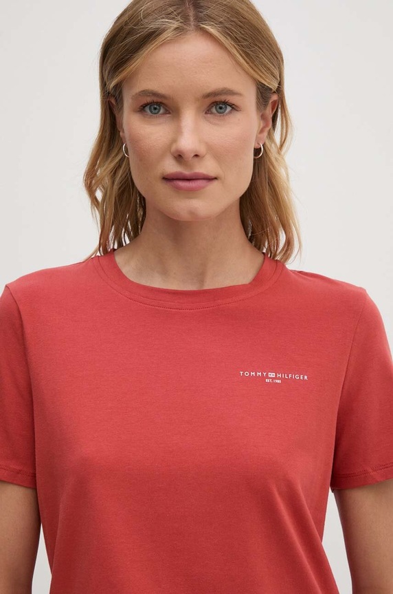 Tommy Hilfiger t-shirt z elastanem czerwony WW0WW37877