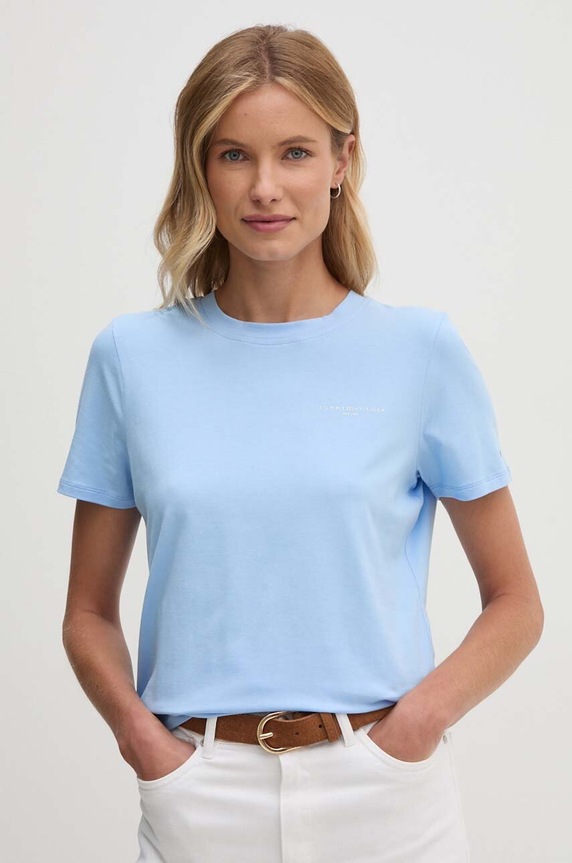 Tričko Tommy Hilfiger potlač modrá WW0WW37877