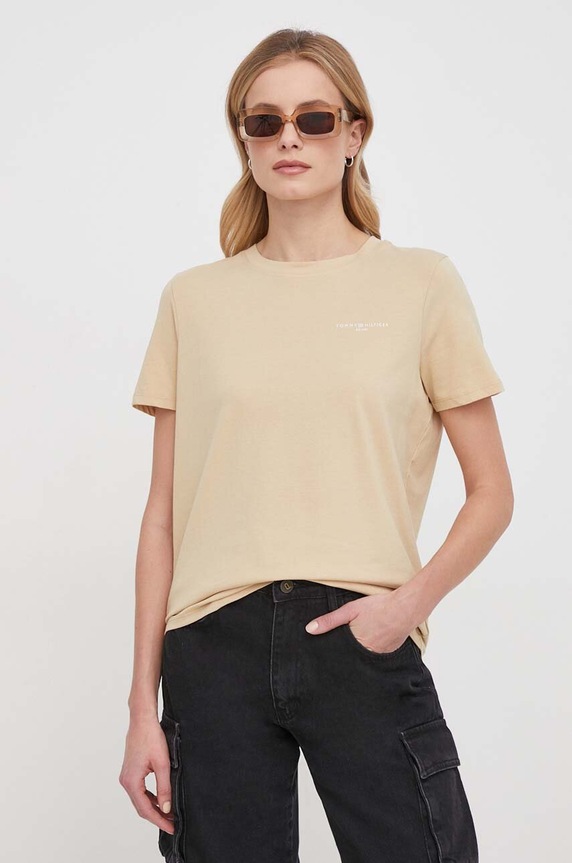 Tommy Hilfiger t-shirt elasztánnal bézs WW0WW37877