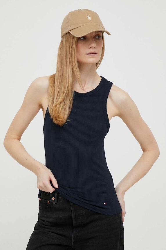 Top Tommy Hilfiger slim tmavomodrá WW0WW38635