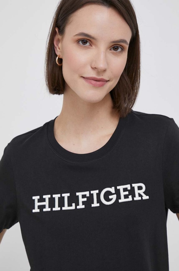 Tommy Hilfiger pamut póló fekete WW0WW40057