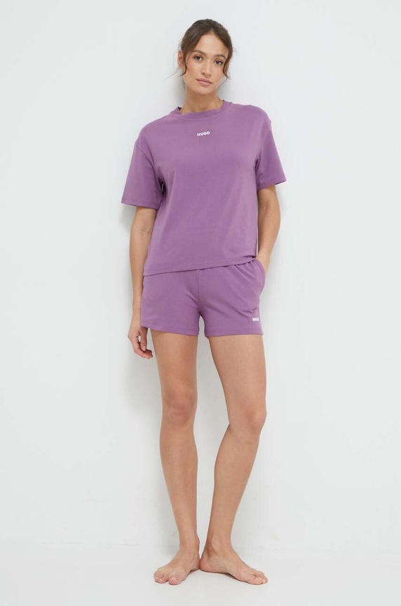 HUGO t-shirt lounge SHUFFLE_T-SHIRT 50490593 fioletowy AW25