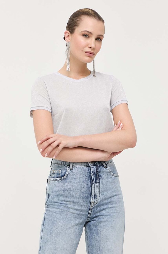 Patrizia Pepe t-shirt elasztánnal ezüst 8K0159.K128