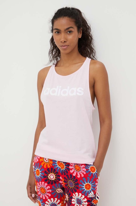 Bavlnený top adidas potlač ružová IC4441