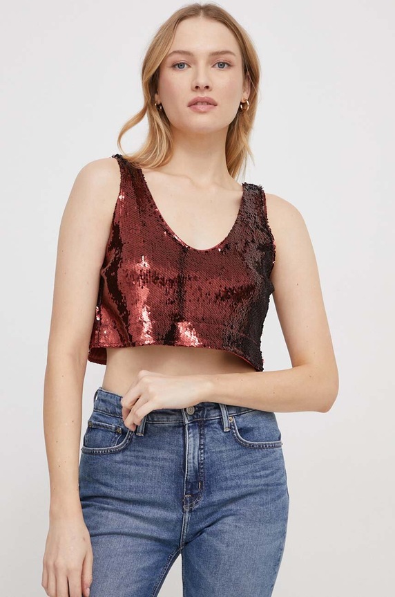 United Colors of Benetton top mintás burgundia 5NDEDH00D.905