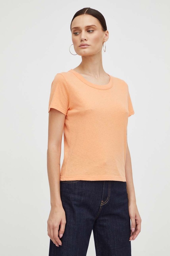 Βαμβακερό μπλουζάκι American VintageT-SHIRT MC COL ROND slim πορτοκαλί GAMI02B