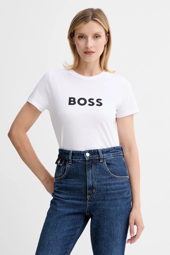 Bavlnené tričko BOSS Orange BOSS ORANGE C_Elogo_5 potlač biela 50501139