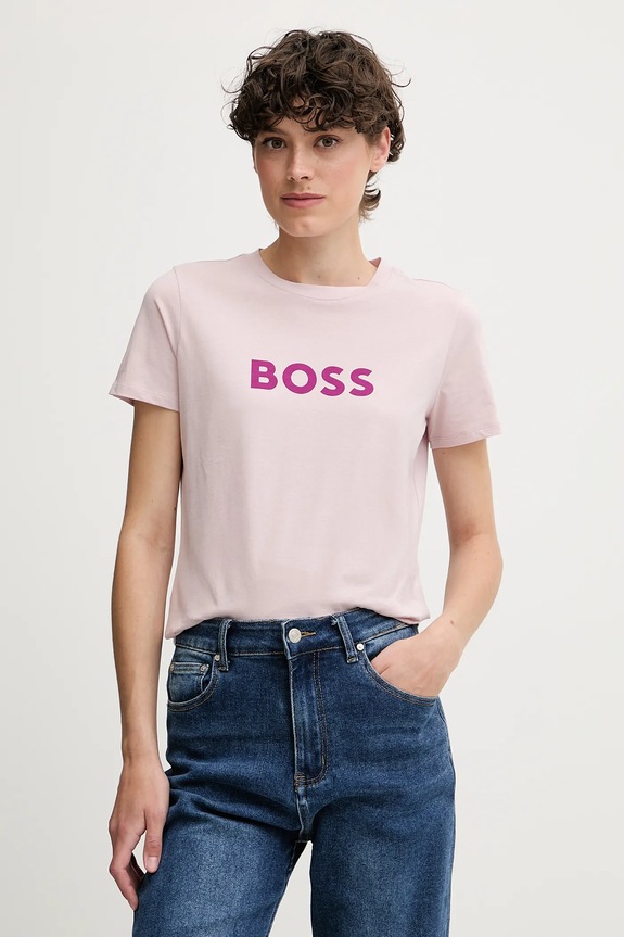 Bavlnené tričko BOSS Orange BOSS ORANGE C_Elogo_5 potlač ružová 50501139