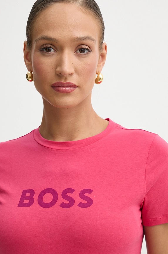 Bombažna kratka majica BOSS Orange C_Elogo_5 roza 50501139