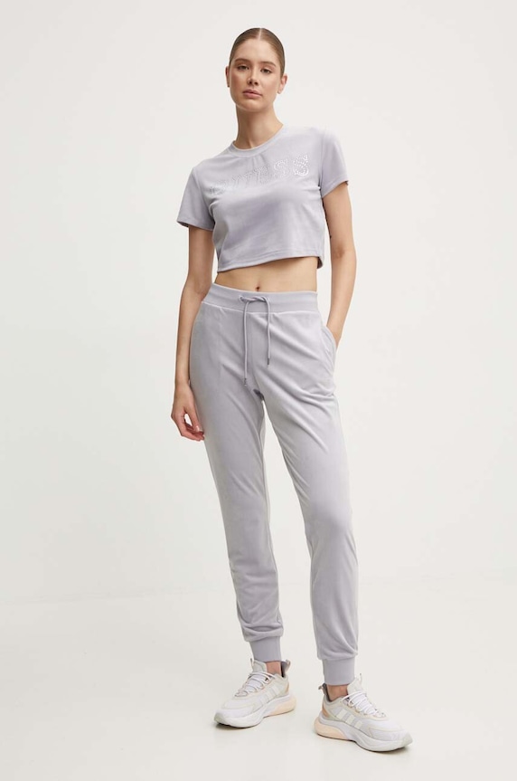 Velúrové tričko Guess COUTURE V3BI01.KBXI2 fialová SS25