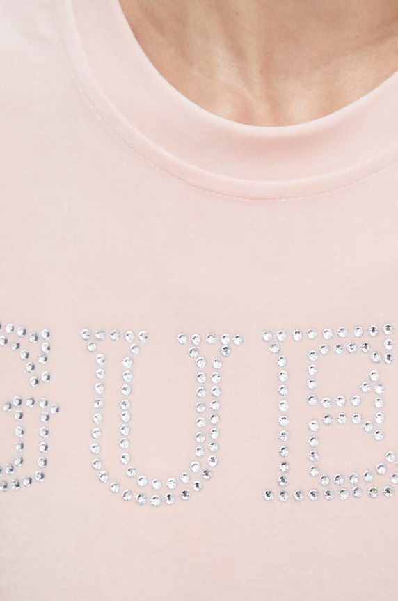 Velúrové tričko Guess COUTURE V3BI01.KBXI2 ružová