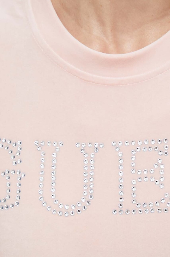 Velúrové tričko Guess COUTURE V3BI01.KBXI2 ružová