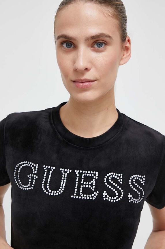 Guess t-shirt welurowy COUTURE czarny V3BI01.KBXI2