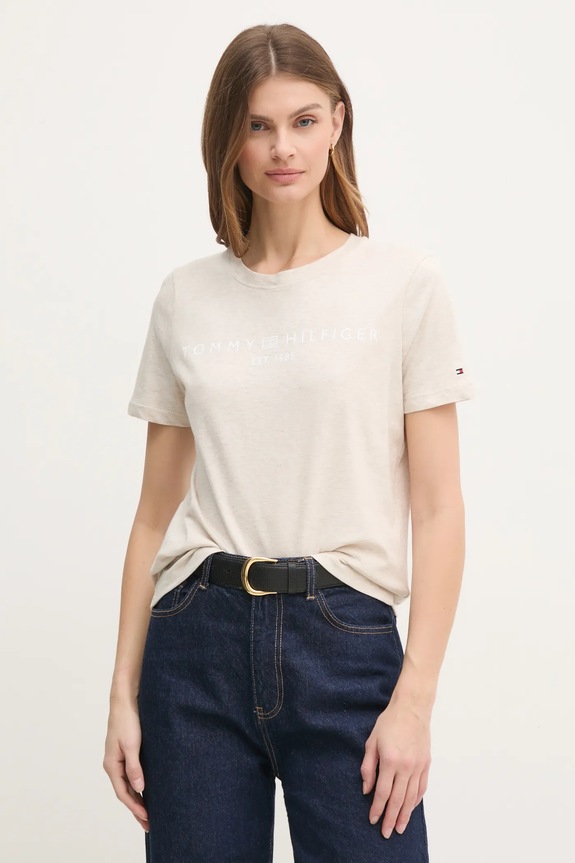 Tommy Hilfiger kratka majica ženska bombažna Potisk bež WW0WW40276