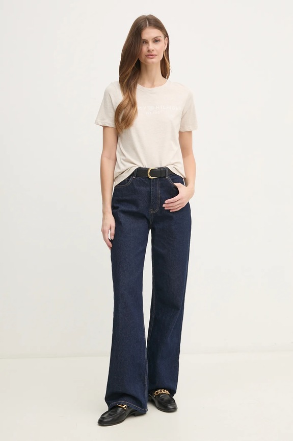 Tommy Hilfiger kratka majica ženska bombažna WW0WW40276 bež SS26