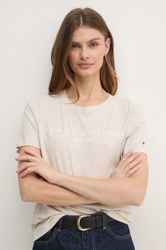 Tommy Hilfiger t-shirt da donna in cotone beige WW0WW40276