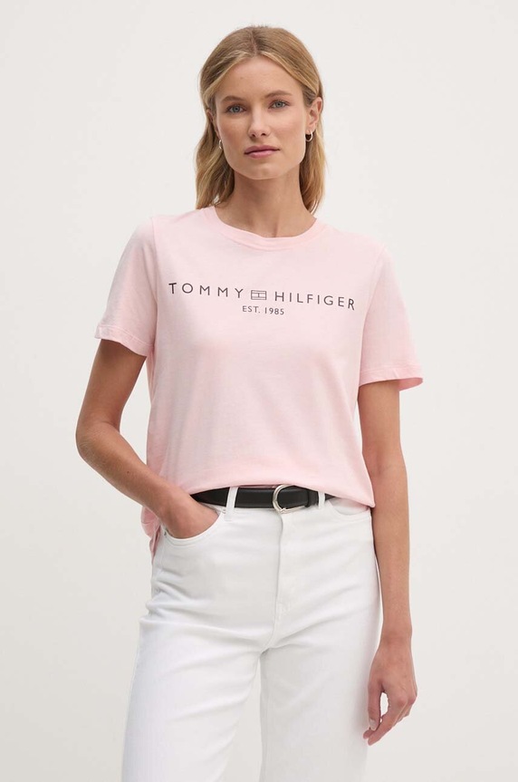 Tommy Hilfiger tričko dámske bavlnené potlač ružová WW0WW40276
