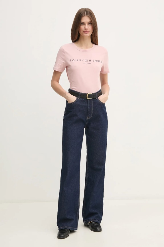 Tommy Hilfiger t-shirt da donna in cotone WW0WW40276 rosa SS26