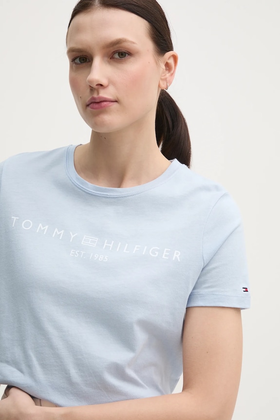 Tommy Hilfiger T-shirt damski bawełniany niebieski WW0WW40276