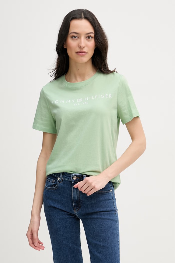 Tommy Hilfiger t-shirt γυναικείο βαμβακερό πράσινο WW0WW40276