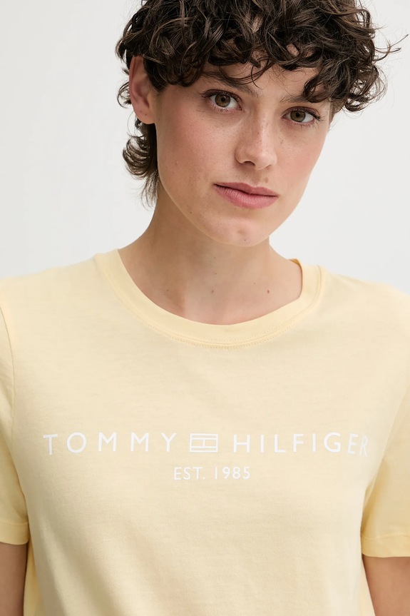 Oblačila Tommy Hilfiger kratka majica ženska bombažna WW0WW40276 rumena