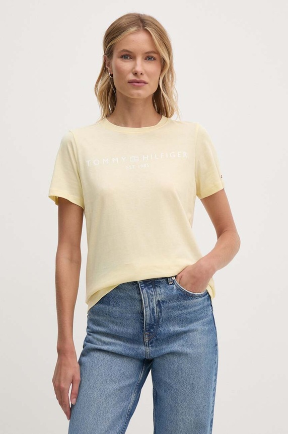 Tommy Hilfiger T-shirt damski bawełniany nadruk żółty WW0WW40276