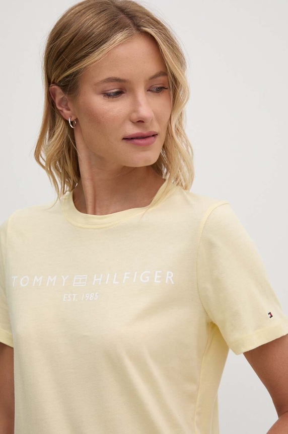 Odzież Tommy Hilfiger T-shirt damski bawełniany WW0WW40276 żółty