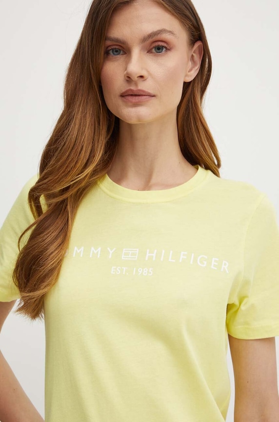 Tommy Hilfiger t-shirt da donna in cotone giallo WW0WW40276