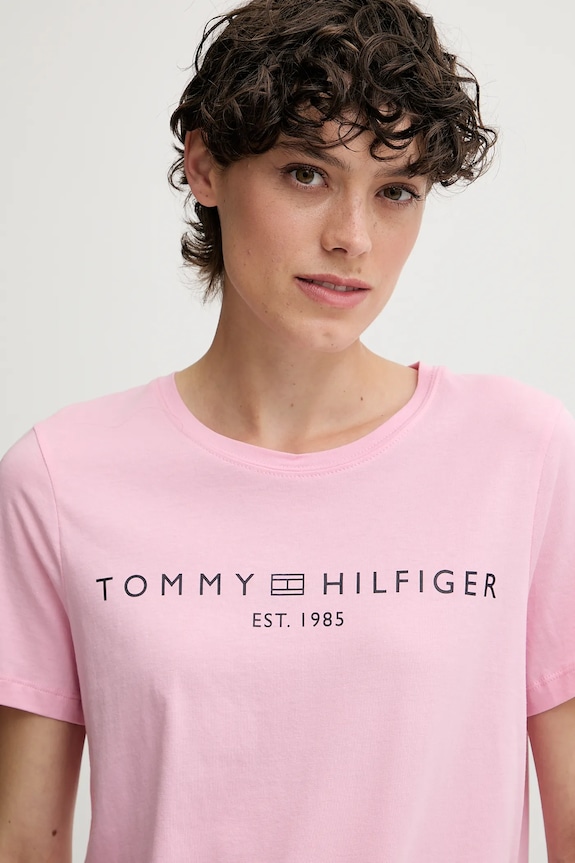 Odjeća Tommy Hilfiger majica za žene od pamuka WW0WW40276 roza