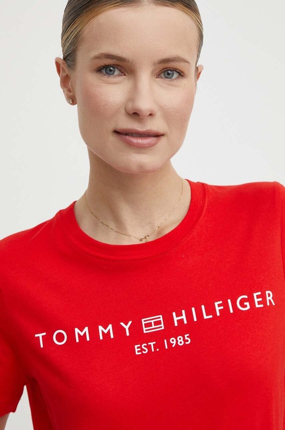 Ruházat Tommy Hilfiger női pamut póló WW0WW40276 piros
