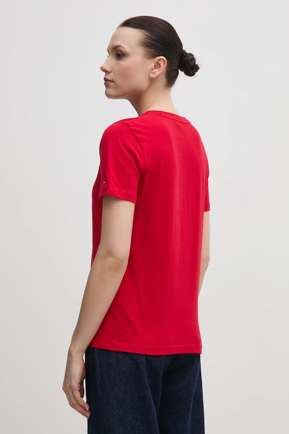 Tommy Hilfiger t-shirt da donna in cotone WW0WW40276 rosso SS26
