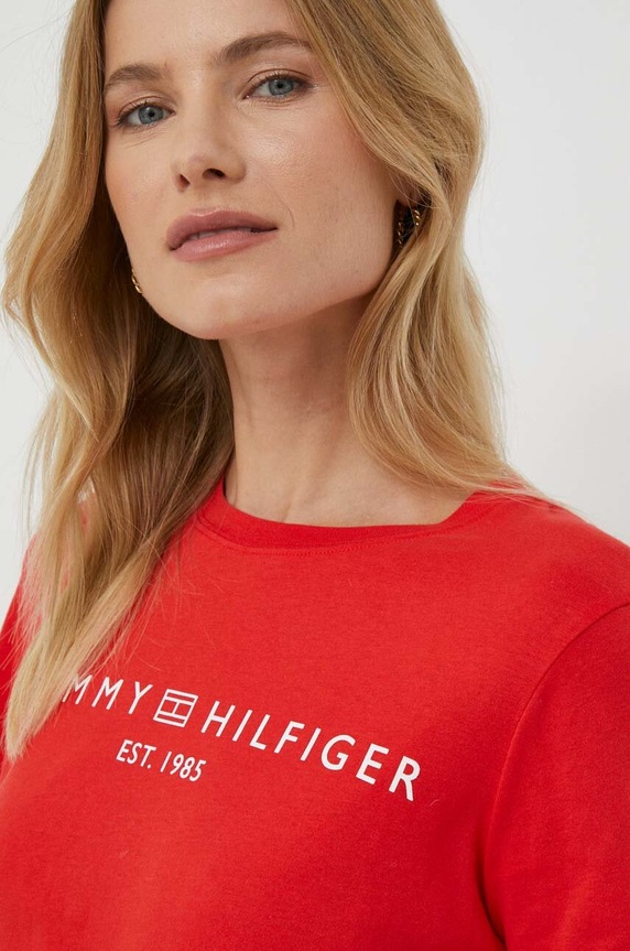Tommy Hilfiger t-shirt da donna in cotone rosso WW0WW40276
