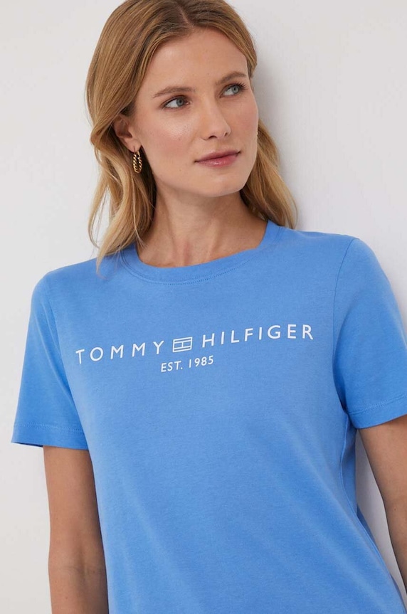 Tommy Hilfiger t-shirt da donna in cotone WW0WW40276 blu SS26