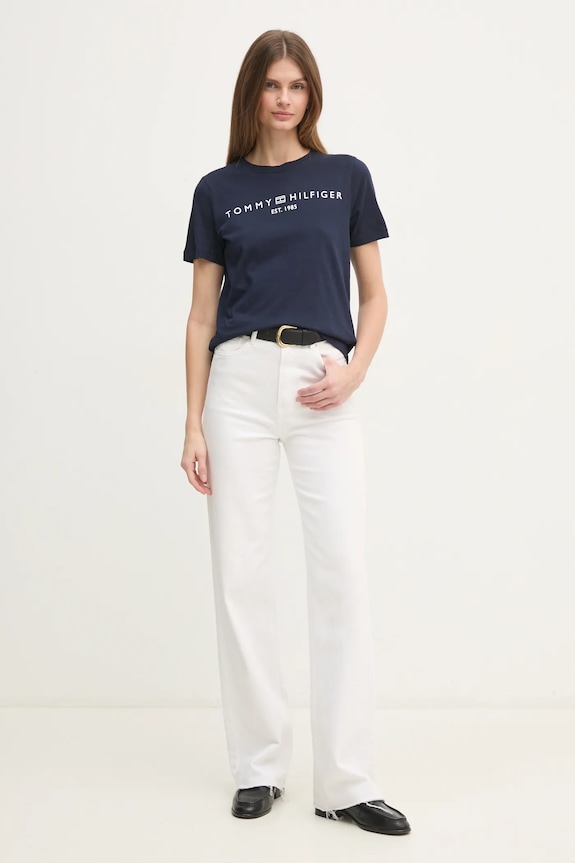 Tommy Hilfiger t-shirt da donna in cotone WW0WW40276 blu navy SS26