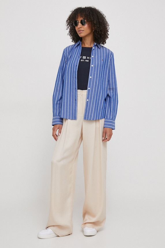 Tommy Hilfiger kratka majica ženska bombažna WW0WW40276 mornarsko modra SS26