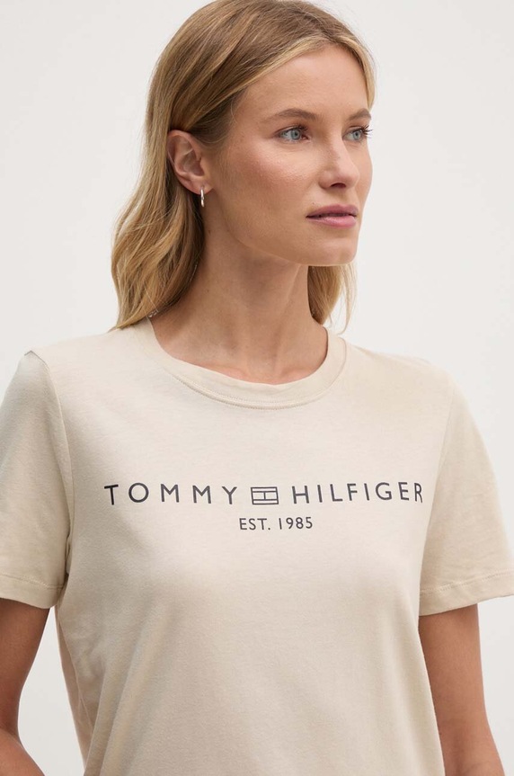Odzież Tommy Hilfiger T-shirt damski bawełniany WW0WW40276 beżowy