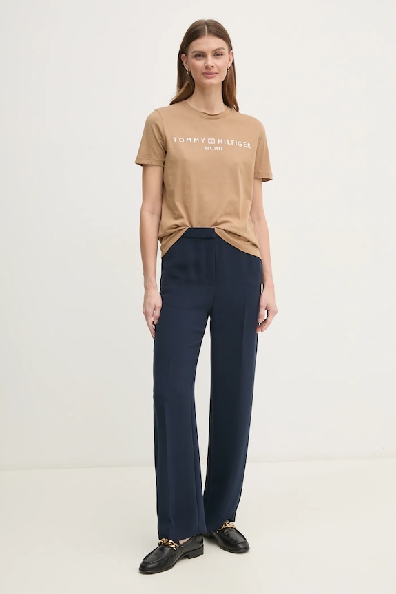 Tommy Hilfiger t-shirt da donna in cotone WW0WW40276 marrone SS26
