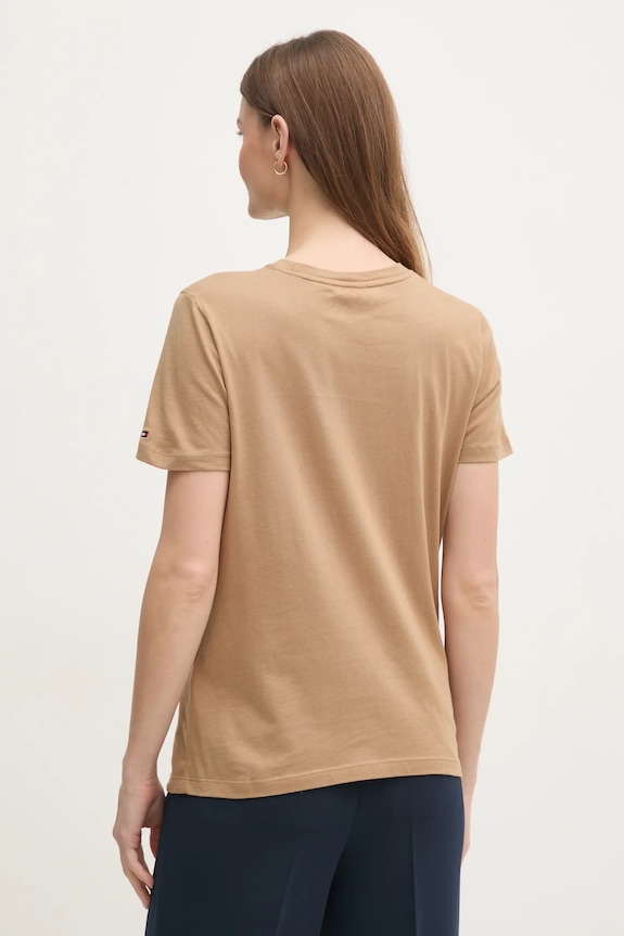 Oblačila Tommy Hilfiger Kratka majica ženska bombažna WW0WW40276 rjava