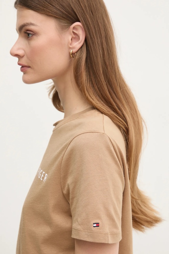 Tommy Hilfiger Kratka majica ženska bombažna rjava WW0WW40276