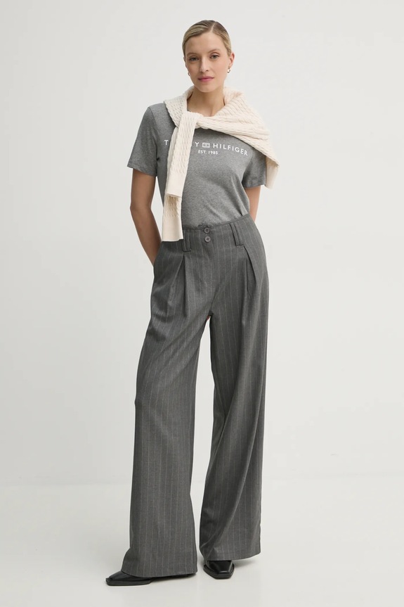 Tommy Hilfiger T-shirt γυναικείο βαμβακερό WW0WW40276 γκρί SS26