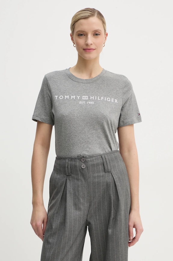 Tommy Hilfiger t-shirt da donna in cotone grigio WW0WW40276