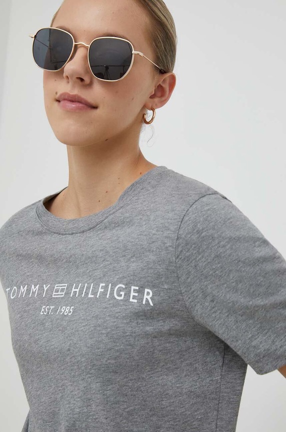 Tommy Hilfiger T-shirt damski bawełniany szary WW0WW40276