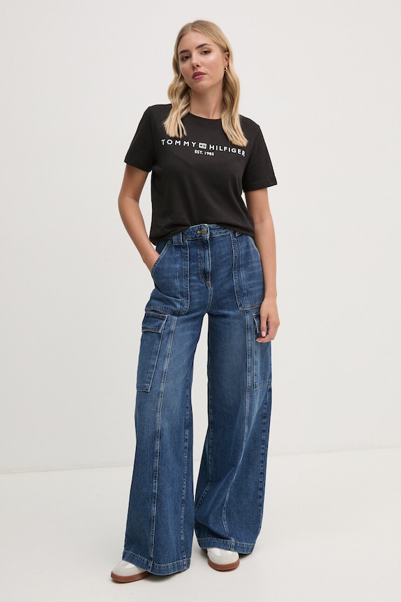 Tommy Hilfiger T-shirt damski bawełniany WW0WW40276 czarny SS26