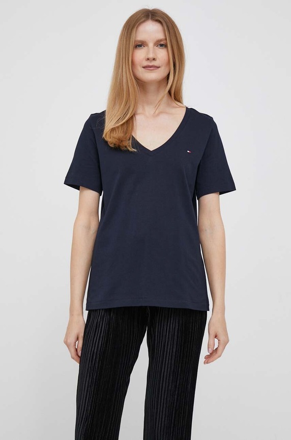 Bavlnené tričko Tommy Hilfiger jednofarebný tmavomodrá WW0WW39781