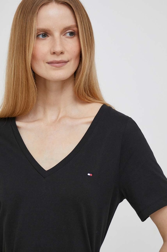 Tommy Hilfiger tricou din bumbac uni negru WW0WW39781