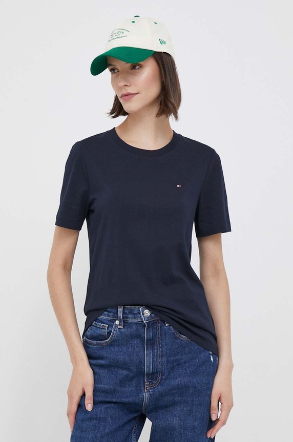 Bavlnené tričko Tommy Hilfiger jednofarebný tmavomodrá WW0WW39848